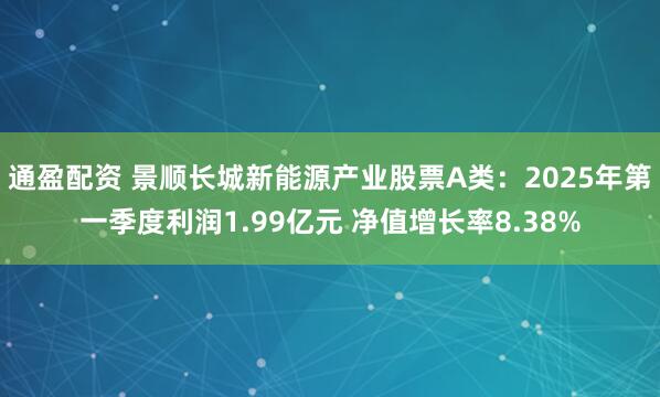 通盈配资 景顺长城新能源产业股票A类：2025年第一季度利润1.99亿元 净值增长率8.38%